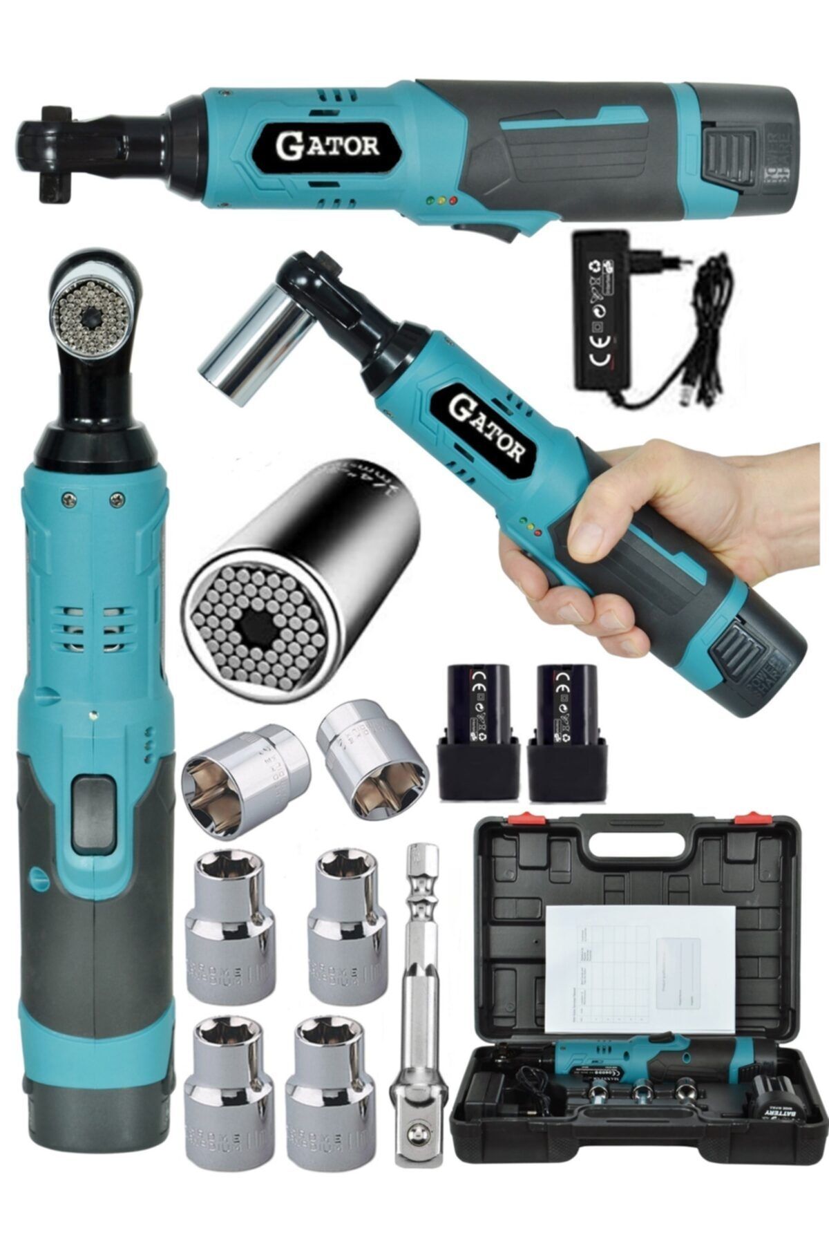 GATOR Şarjlı Cırcır Kolu 58 Wat 5 Ah Ve Grip Soket 6 Adet Extra Lokma Ucu Hediye